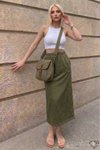 Haki Uzun Rahat Spor Beli Lastikli Cepli Etek