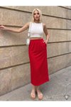 Kırmızı Uzun Spor Beli Lastikli Cepli Etek
