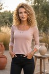 Krem Bej Basic Kare Yaka Uzun Kollu Bluz