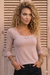 Krem Bej Basic Kare Yaka Uzun Kollu Bluz