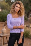 Mor Lila Basic Kare Yaka Uzun Kollu Bluz