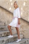 Pembe Beyaz Oversize Katlamalı Kollu Midi Elbise