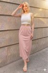 Pembe Uzun Spor Rahat Beli Lastikli Pudra Cepli Etek