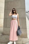 Pembe Uzun Spor Rahat Beli Lastikli Pudra Cepli Etek