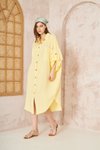Sarı Oversize Uzun Kollu Yarasa Kol Cepli Müslin Gömlek Elbise