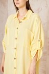 Sarı Oversize Uzun Kollu Yarasa Kol Cepli Müslin Gömlek Elbise