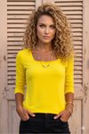 Sarı Uzun Kollu Kare Yaka Basic Bluz