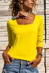 Sarı Uzun Kollu Kare Yaka Basic Bluz