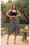 Midi Bohemian Asymmetric Cut Skirt - Black White Pink