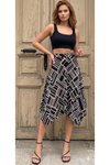 Siyah Beyaz Pembe Midi Asimetrik Kesim Bohem Etek