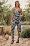 Relaxed Viscose-Lycra Deep-Neck Jumpsuit - Black