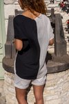 Siyah Salaş İkili Derin V Yaka Düşük Kol Çapraz Maya Krep Bluz
