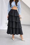 Siyah Uzun Volanlı Lastikli Bel Kupra Krep Etek