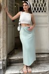 Turkuaz Uzun Rahat Spor Beli Lastikli Mint Yeşil Cepli Etek