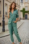 Long-Sleeve Safari Pocketed Jumpsuit - Emerald