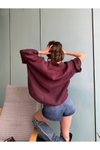 Bordo Tensel Oversize Gömlek
