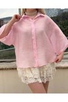 Pembe Oversize Tensel Gömlek