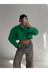 Yeşil Crop Uzun Kollu Şık Gömlek