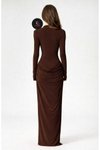 Kahverengi Uzun Drapeli Büzgü Detaylı Abiye Elbise