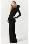 Siyah Uzun Yarım Balıkçı Yaka Drapeli Büzgü Detaylı Abiye Elbise