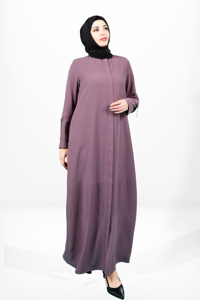Pintuck Zipped Abaya - Dried Rose