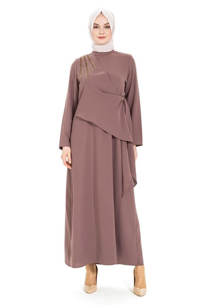 Stone-Detail Evening Dress - Brown