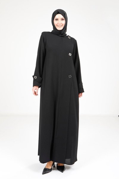 Button-Detail Abaya - Black