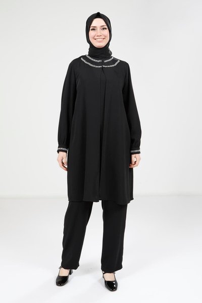 Two-Piece Blouse and Trousers Modest Set - Black