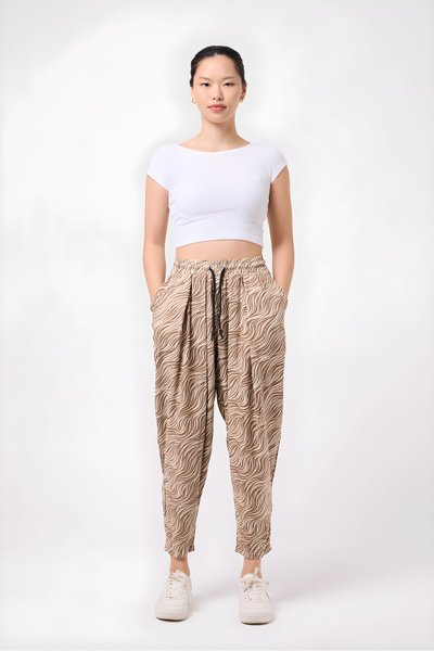 بنطلون شروال رياضي بيج مطبوع