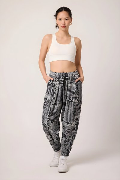 بنطلون شروال رياضي رمادي بنقشة جاكار