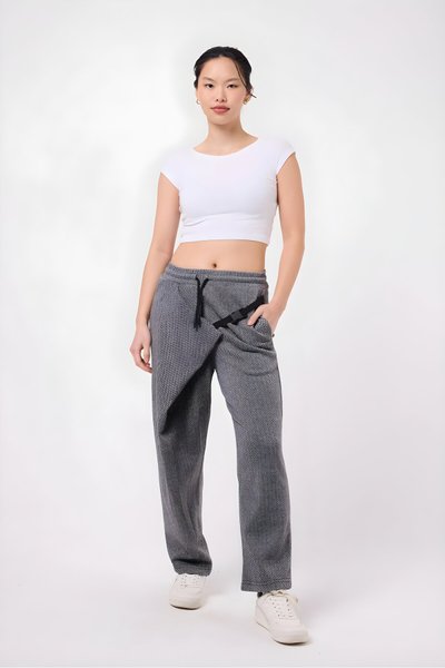 بنطلون واسع ستايل الشارع رمادي بحزام