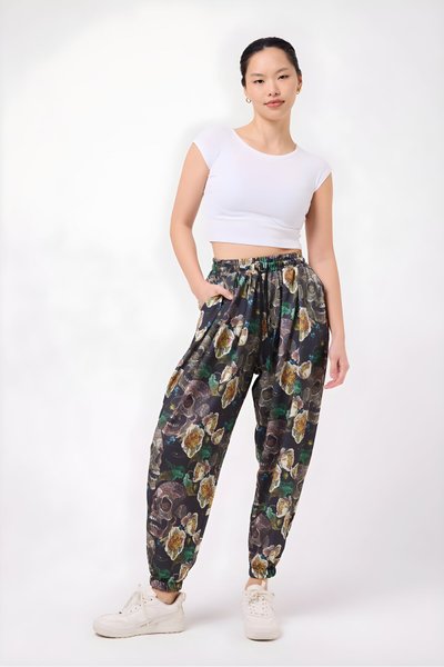 Sporty Printed Seersucker Shalwar Pants - Khaki
