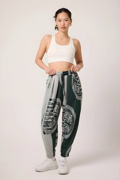 بنطلون شروال رياضي كاكي بنقشة جاكار