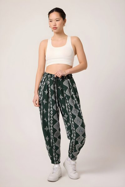 بنطلون شروال رياضي خاكي بنمط جاكار