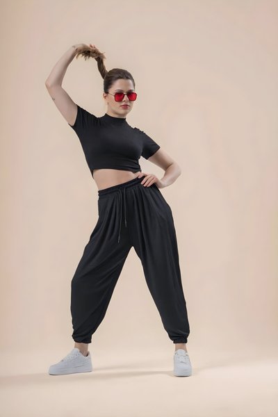 بنطلون شروال هافوتش بني بخصر مطاطي أسود