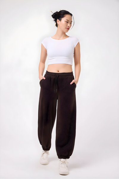 Baggy Street Style Elastic Cuff Pants - Brown