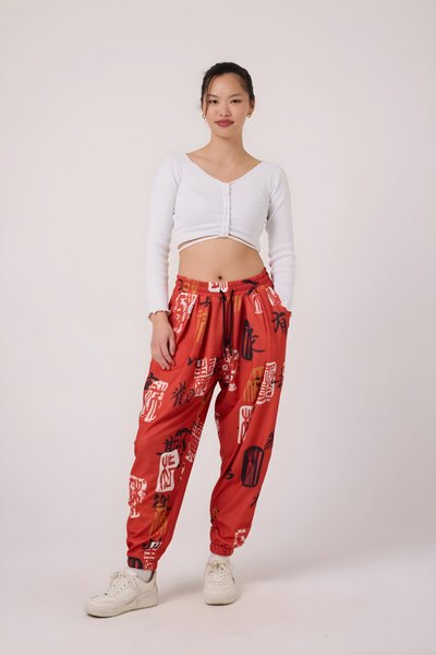 Sporty Printed Shalwar Pants - Red