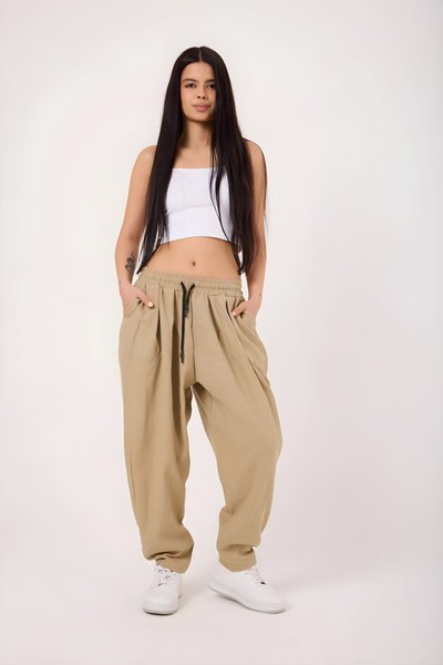 بنطلون شروال رياضي كريمي مطبوع