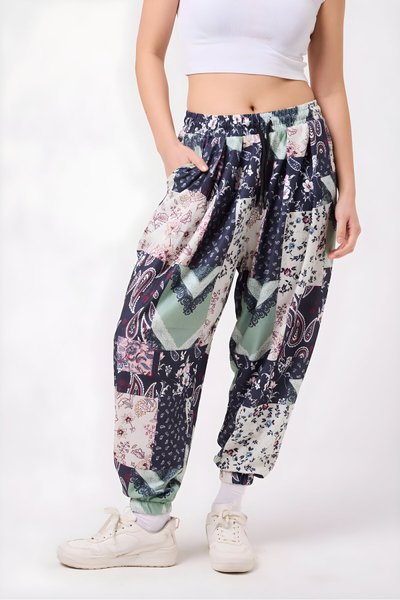 Sporty Shalwar Printed Pants - Navy Blue