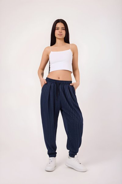 بنطلون شروال رياضي كحلي مخطط