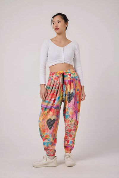 Sporty Printed Crinkle Harem Pants - Multi-color