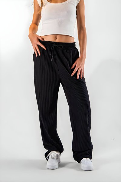 Baggy Ribbed Pants - Black