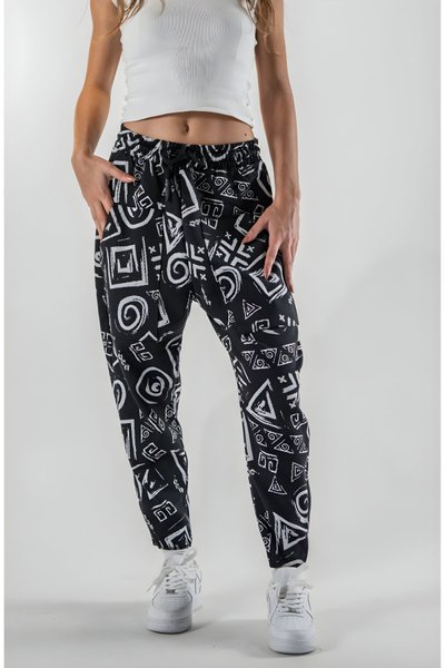 بنطلون باجيت أسود جاكار بنقشة هندسية