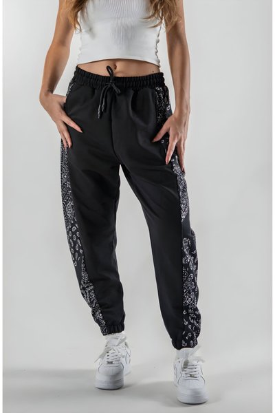 Jogger Jacquard Elastic Hem Pants - Black