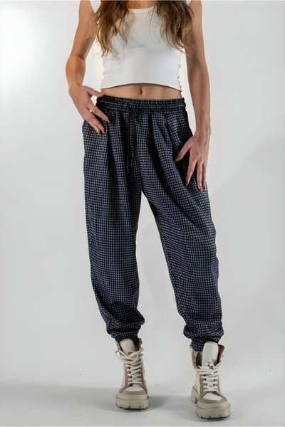 Harem Jacquard Pleated Pants - Black