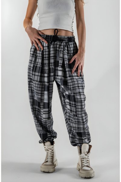 بنطلون شروال أسود جاكار بطيات