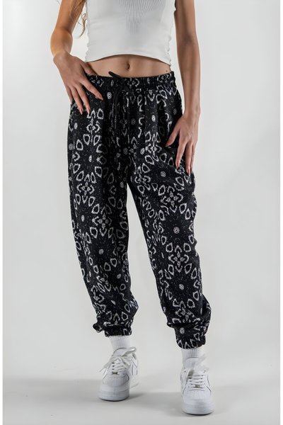 بنطلون شروال أسود جاكار بكسرات