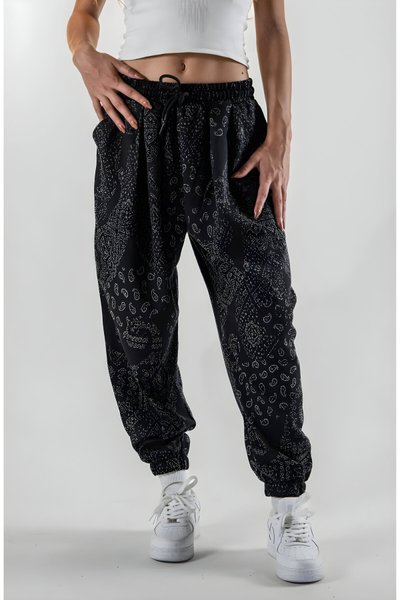 بنطلون شروال أسود جاكار بكسرات