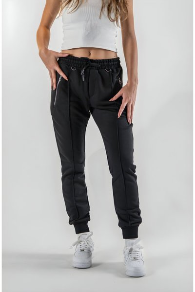 Elasticated Hem Zipper Pocket Jogger Pants - Black