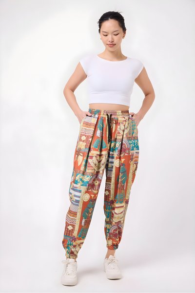 Sport Harem Printed Pants - Orange